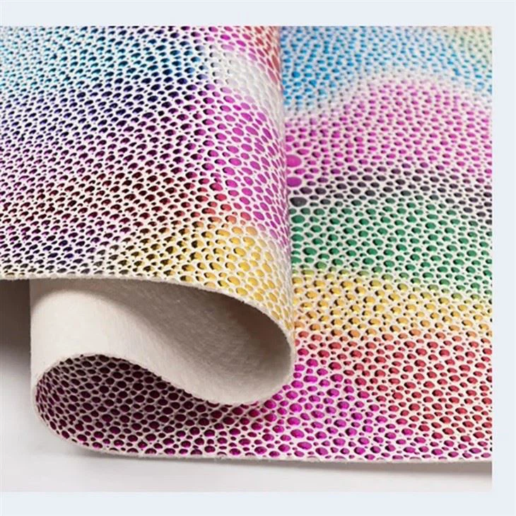PVC Synthetic Leather Rainbow Shining Bow Color Texture Embossed For Sofa Bag Belt