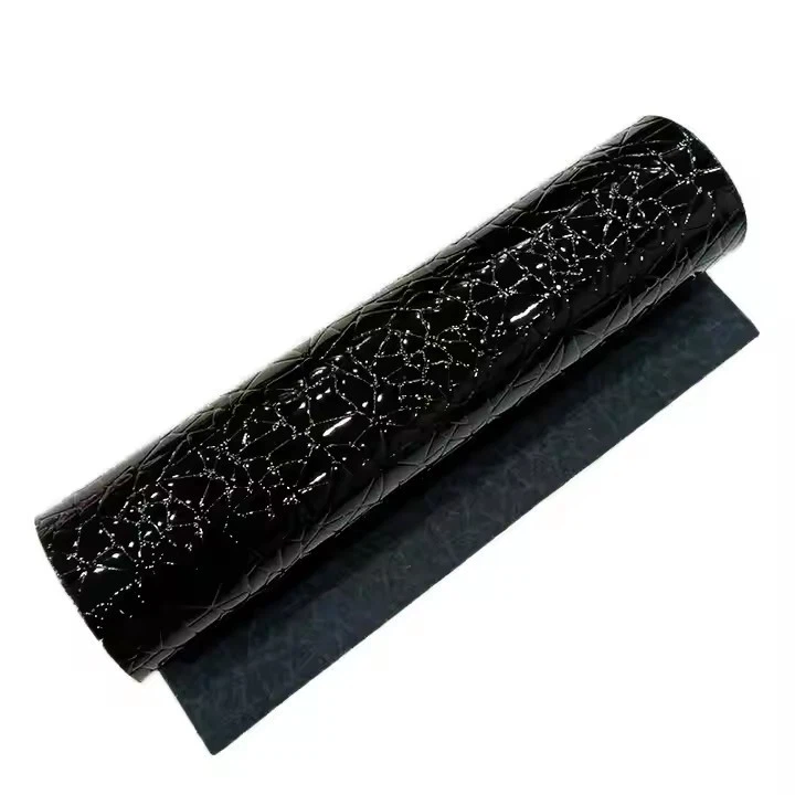 Solid Color PU Leather Metal Mirror Effect Faux Leather Geometric Pattern Embossed Artificial Leather