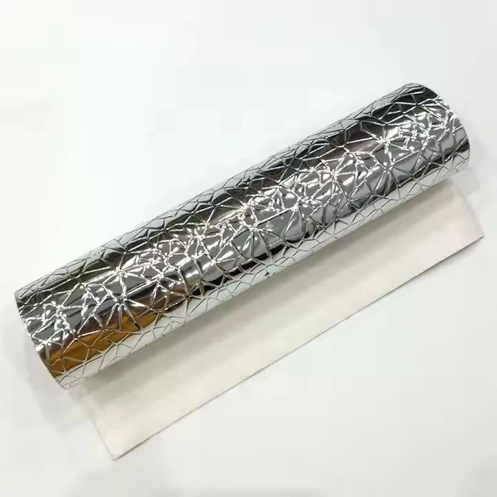 Solid Color PU Leather Metal Mirror Effect Faux Leather Geometric Pattern Embossed Artificial Leather